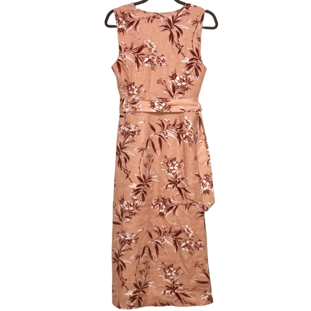 Joie Ethelda Warm Blush Belted Floral Linen Midi Dress - Picture 2 of 12